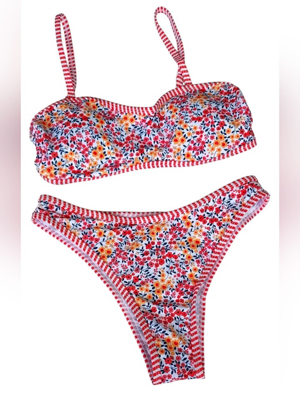 Bikini Bright Red, Yellow & Navy Blue Floral Size SMALL NWT
